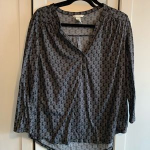 3/4 Sleeve Printed Blouse (Black/White)